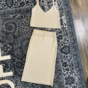 Tan Knit Midi Skirt Set